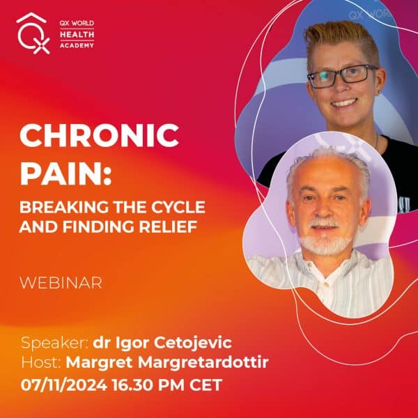 Webinar on Chronic Pain with speakers, colorful graphic